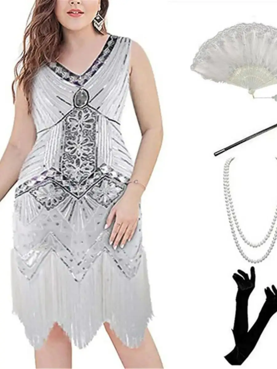 Large Size Women's Ensemble Vintage 920s Sequin Par Evening V-ne Tassel Dr Beadwork Summer 2025 Faion Trend