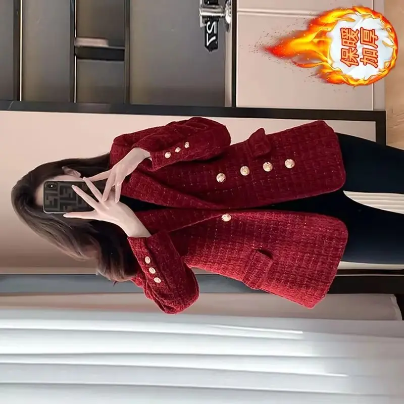 Veste supérieure à Double boutonnage pour femme, manteau court et épais, Design à la mode, nouvelle collection printemps-automne 2025, rouge et noir