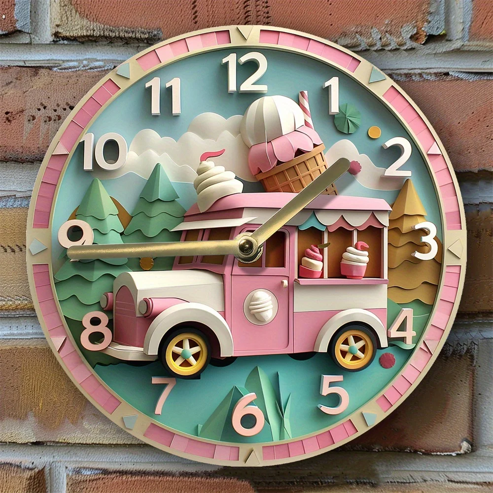 

DIY Ice Cream Truck-Themed Wall Clock with 2D Effects,Craft Set for Living Room,Easter &Winter Decor,Includes Movement Mechanism