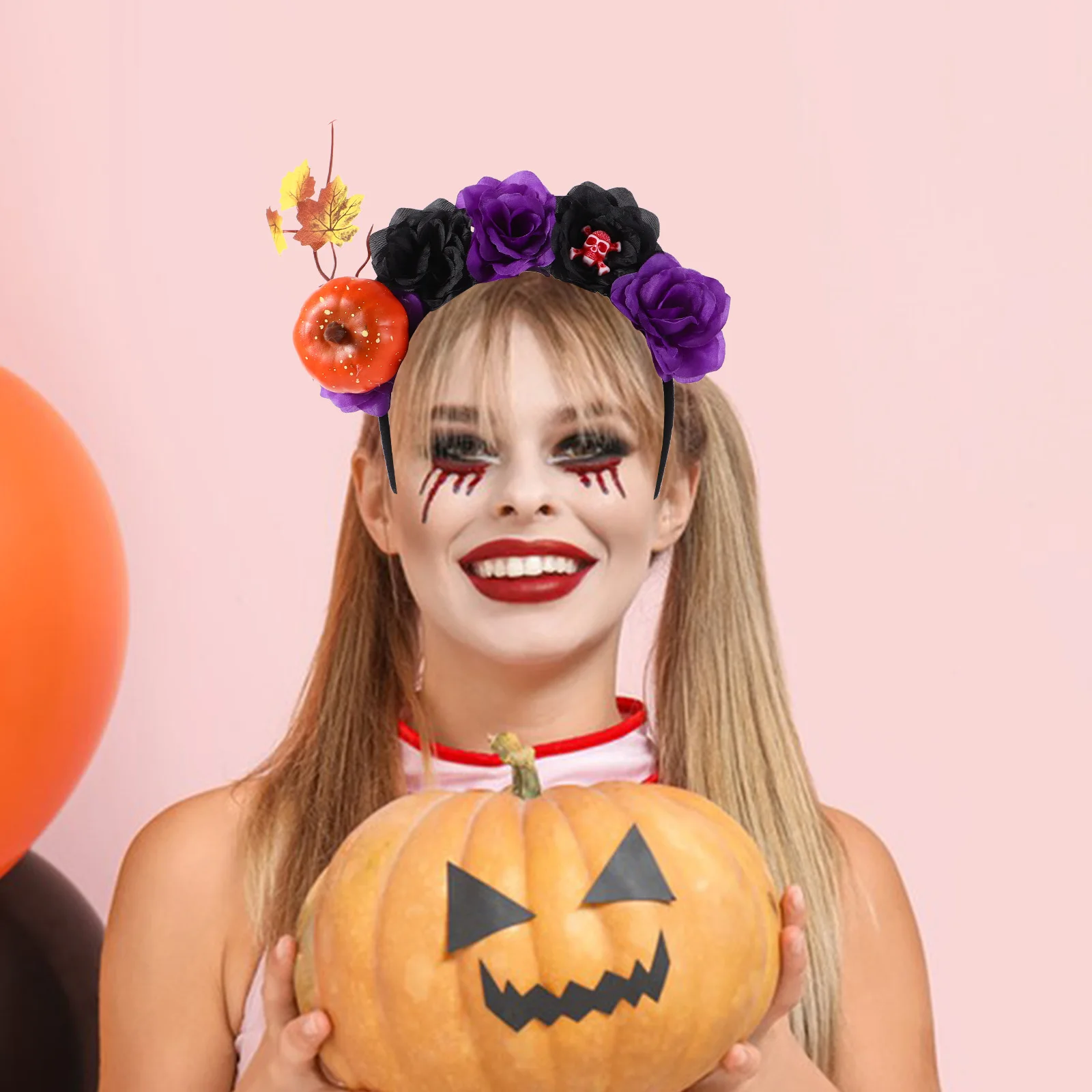 

Pumpkin Skull Halloween Headband For Women Retro Floral Hairpiece Party Carnival Cosplay Accessory Comfortable Lightweight
