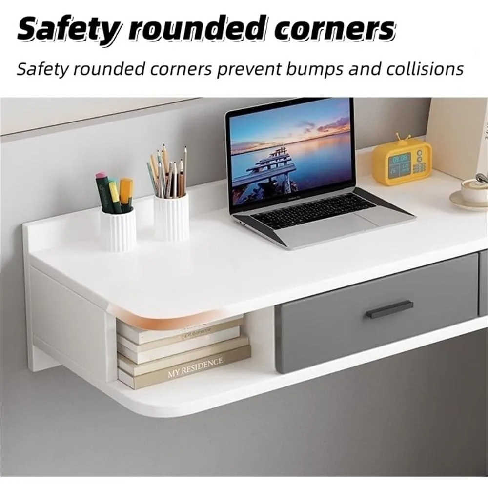 مكتب كمبيوتر خشبي أنيق مع أدراج ومنضدة عائمة حديثة وطاولة تزيين لحلول تخزين غرفة النوم