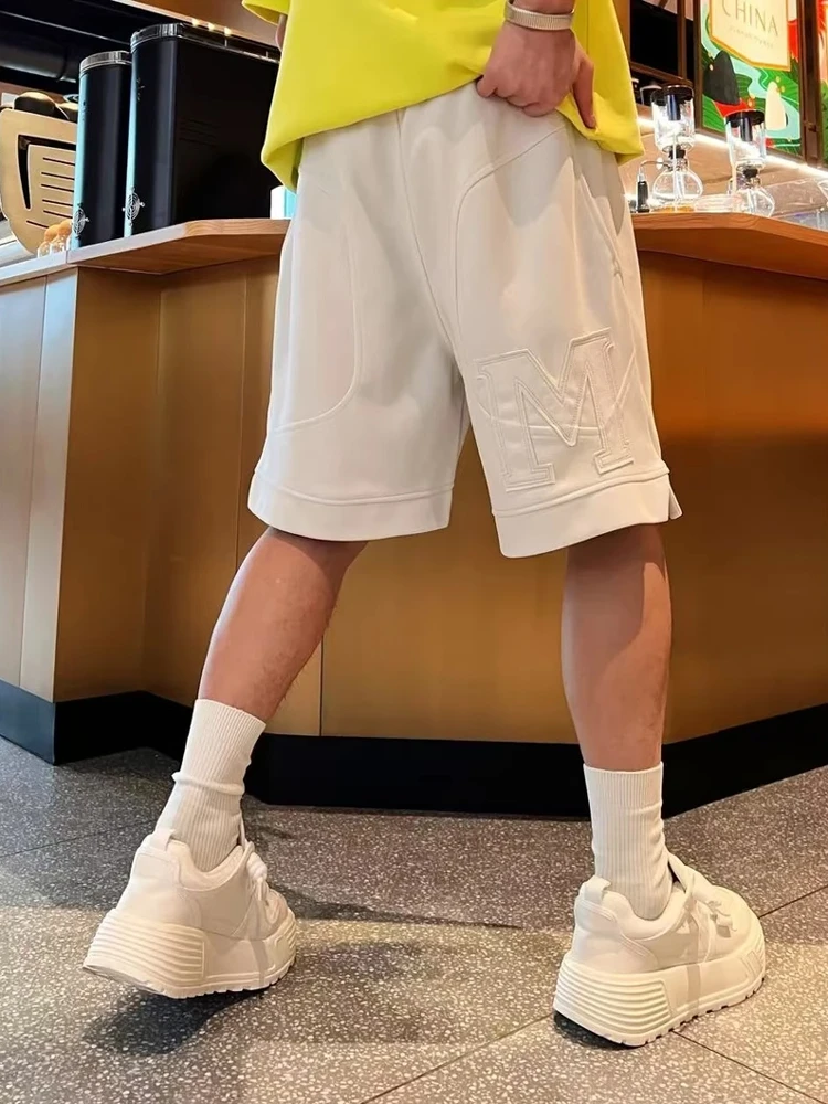 

Summer Men's Casual orts Trendy Pure Color Design Letter Patchwork Breathable Straight Leg mid Waist ort Length Youthful