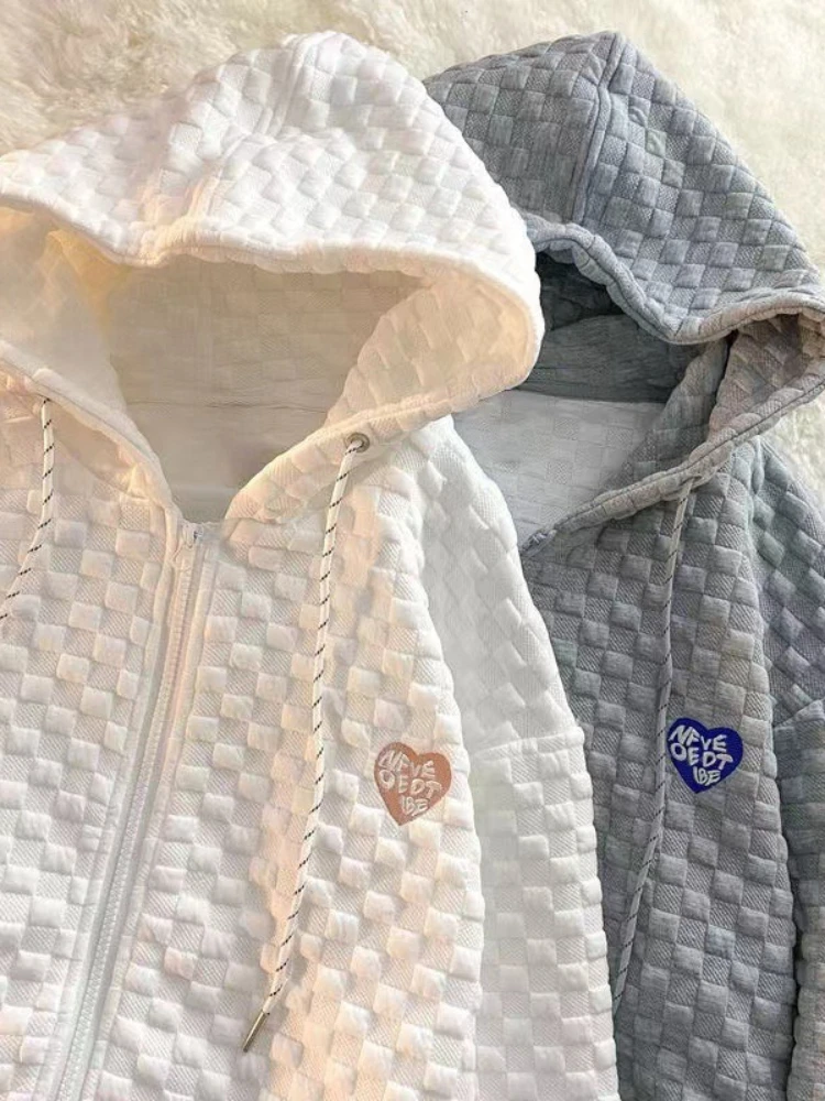 بلوزات بقلنسوة بسحاب للنساء ملابس خروج بأكمام طويلة سترة علوية على الموضة الكورية سترة كبيرة الحجم بأكمام طويلة ملابس خارجية غير رسمية