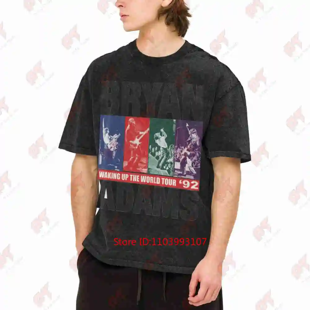 Bryan Adams Waking Up The World Tour 92 Vintage Washed Tee Pure Cotton T-Shirt