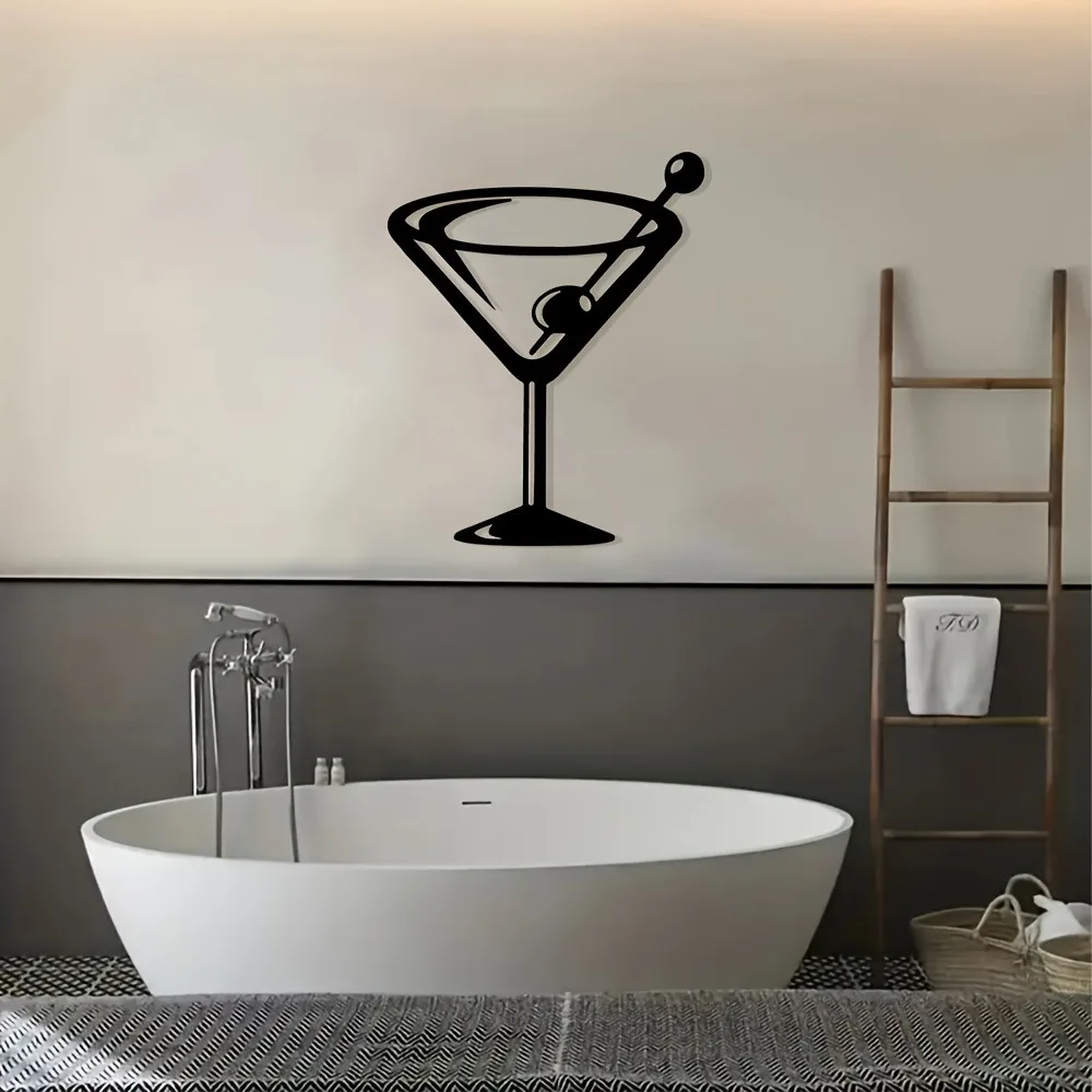 CIFBUY Iron Wall Art, Martini Glass Metal Sculpture, Rustproof Hanging Plaque, Stylish Home Bar Wall Ornament, Indoor