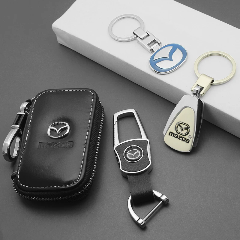 3D Metaal Leer Auto Styling Sleutelhanger Sleutelhanger Ring Accessoires Voor Mazda 2 3 5 6 CX5 CX9 CX7 CX4 CX3 CX30 MX5 MX3 BK NC ER GH