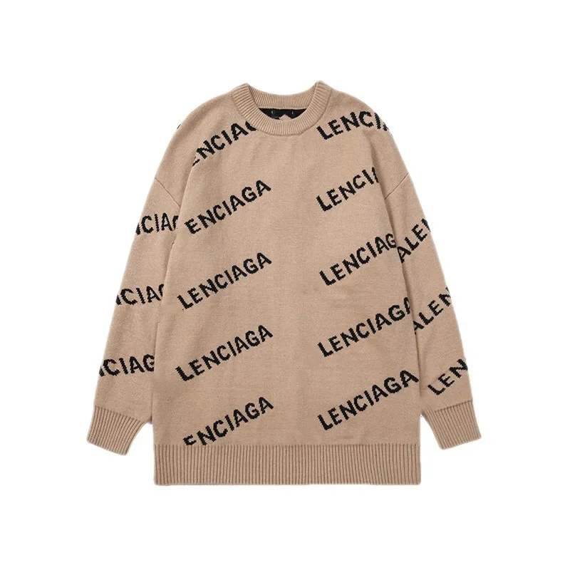 B- Home Paris العصرية 800 جرام سميكة طبقة مزدوجة كامل طباعة رسالة محبوك سترة عالية الشارع سترة العصرية طاقم الرقبة البلوز