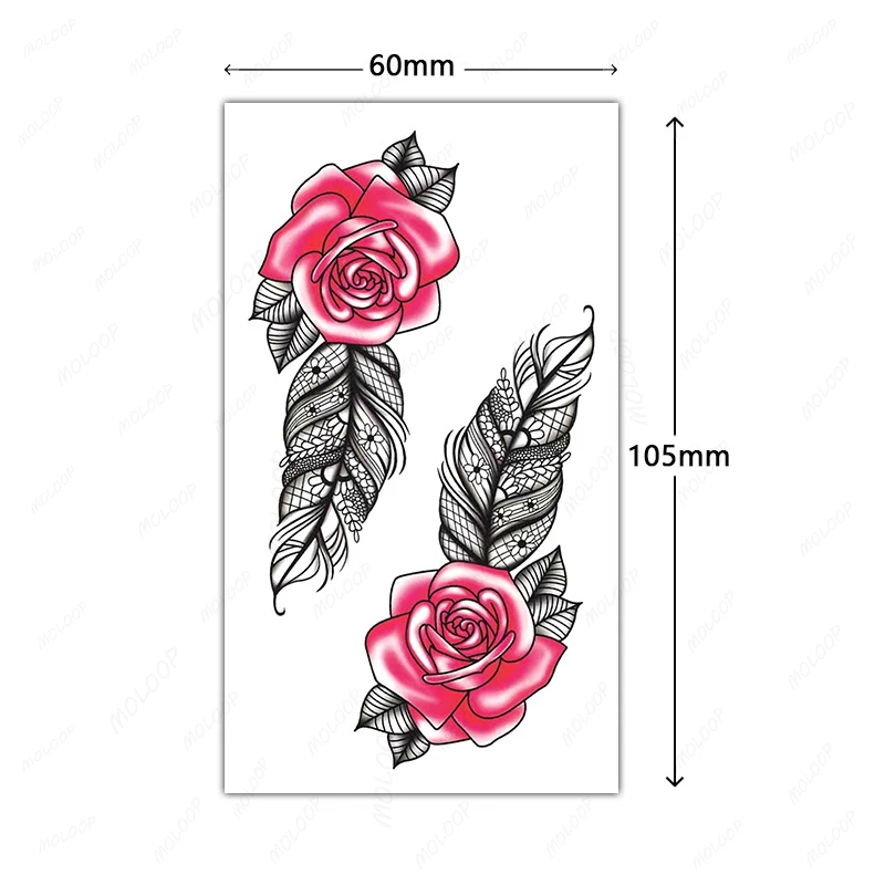 Tattoo Stickers Rose Feather Flower Folk Custom Element Fake Tatto for Kids Women Men Waterproof Temporary Party Hand Body Art