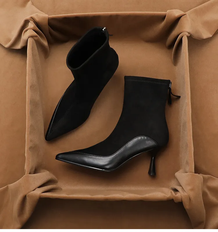 

Женские ботильоны SHOEBOX из натуральной кожи с плюшевой подкладкой, с острым носком, на элегантном высоком каблуке-шпильке, эластичные, облегающие