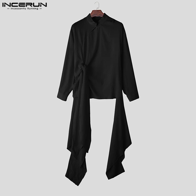 

INCERUN Men Irregular Shirt Solid Color Lapel Long Sleeve Button Men Clothing Streetwear 2025 Loose Fashion Casual Camisas Tops
