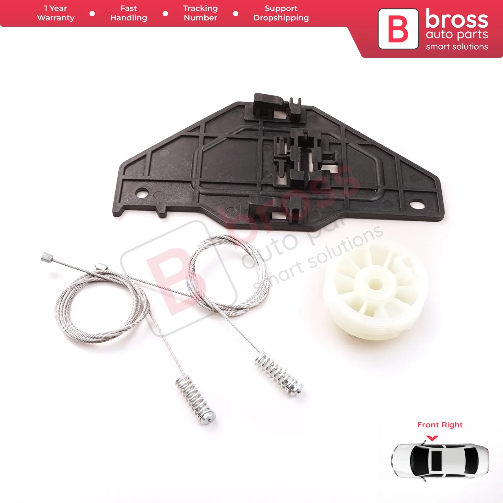 Bross Auto Parts BWR5260 Jendela Regulator Perbaikan Set Depan Kanan 402216E untuk Citroen C3 MK2 5 Door 2010-2013. Made In Turki