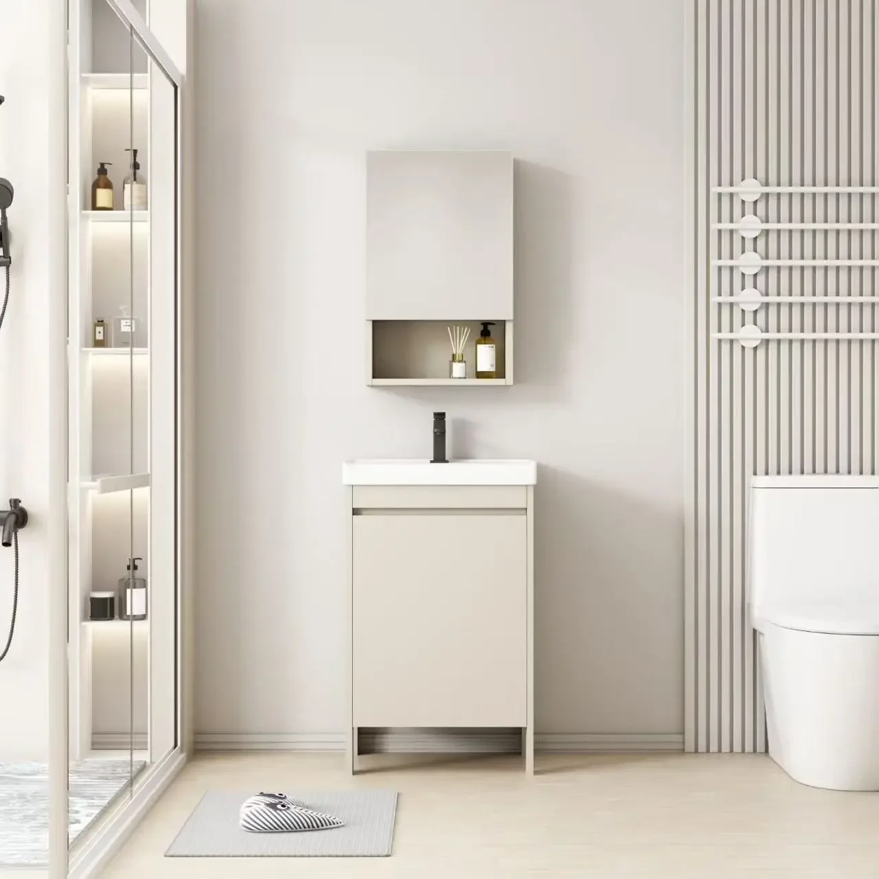 Small apartment honeycomb aluminum floor-to-ceiling bathroom cabinet, toilet wash basin ceramic integrated basin combined  basin