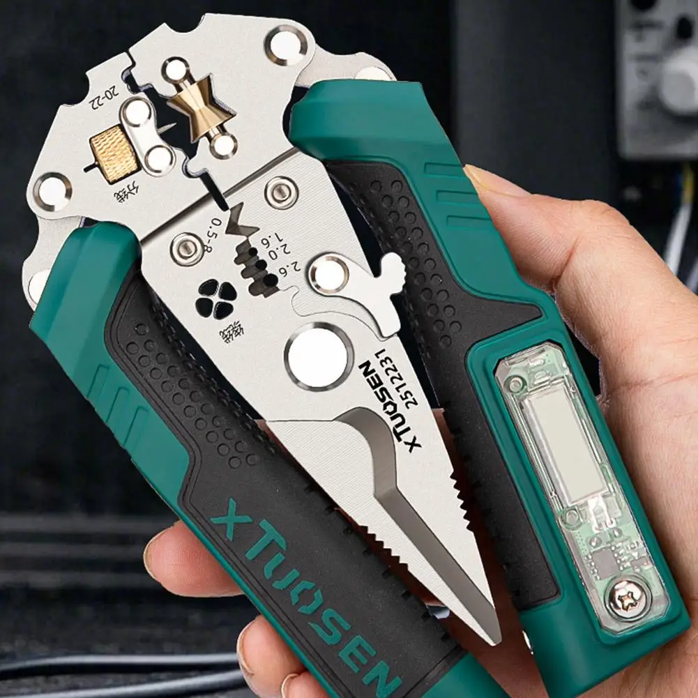 Wire Stripper Electrical Pliers Foldable Cable Cutter Stripper Pliers Electrician Hand Tools,Built-In Voltage Tester Screwdriver