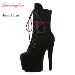 15cm/6Inches Velvet Suede Pole Dance Ankle Boots Platform Extreme High Heels Elegant Colors Stripper Shoes Women