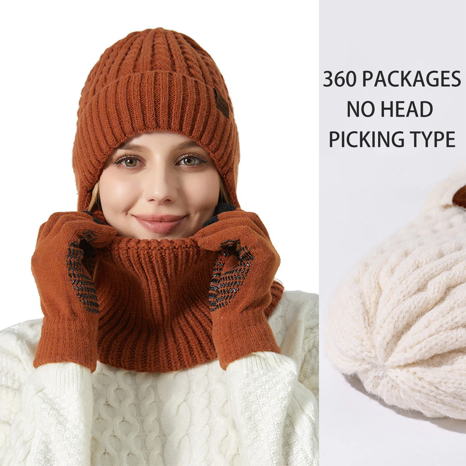 Warm Gebreide Muts En Hals Gebreide Slouchy Muts Met Muts Hals Warmer Scherm-Touch Sms-Handschoenen Voor Sneeuwkoud Weer