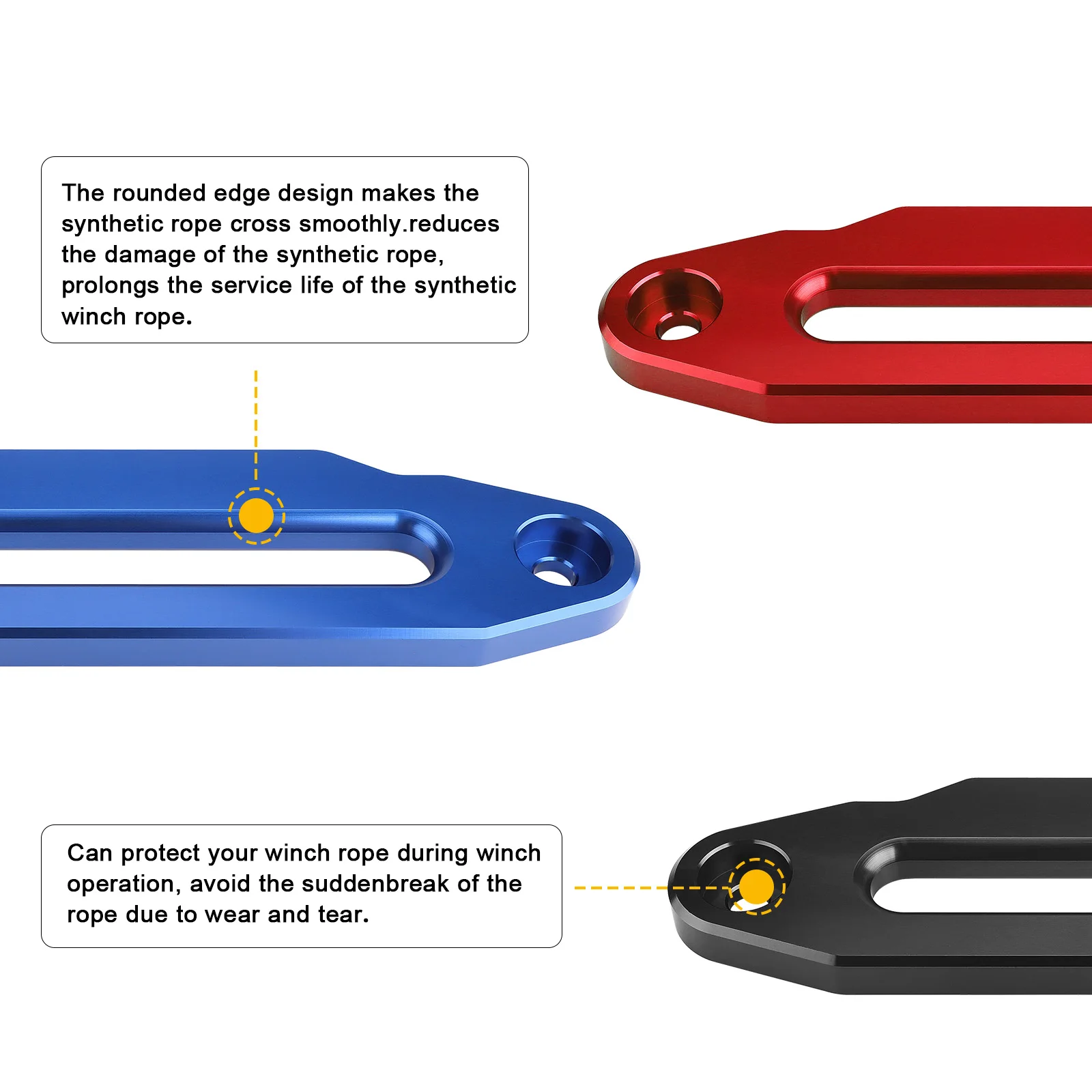 6063 Aluminum Hawse Fairlead Black Blue Red 10" for Synthetic Rope Winch 8000-13000 LBS 10"  (254mm) 7/8" INCH