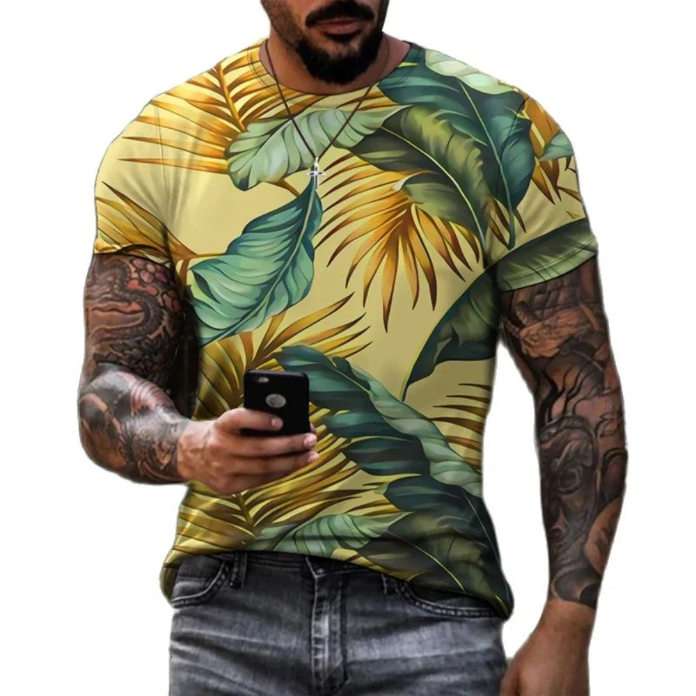 3d Printed T-shirt Men's Plant Flower Casual Loose Polyester Fiber Material O Collar Short Sleeve Plus Top S-6XL Comfort