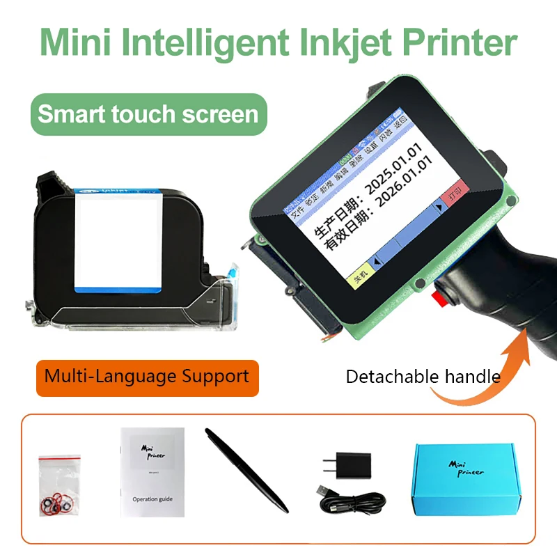 

Mini Handheld Inkjet Printer Smart Touchscreen Inkjet Printer with Black Quick-Drying Ink Cartridges for QR Bar Batch Code Date
