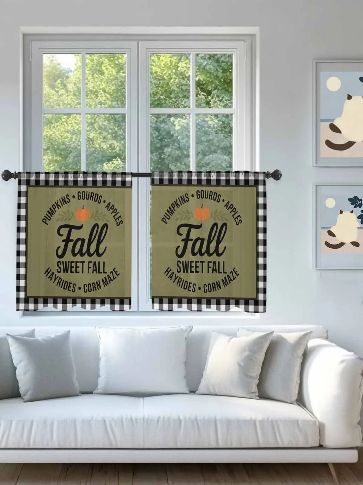 

Green Fall Sweet Fall Pumpkin Sheer Voile Curtains for Living Room Window Treatment for Bedroom Kitchen Drapes