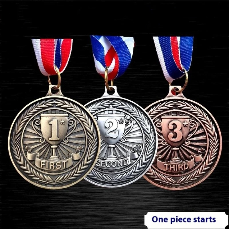 1Pc 5cm Competition Medal With Neck Ribbon Gold Silver Bronze Metal Winner Award For Party Race
