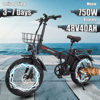 E-bike 750W Brushless Motor 48V40AH Lithium Battery With Basket Electric Bike 20*4.0 In Fat Tire Folding Aldult Electric Bicycle