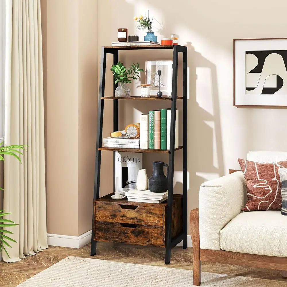 

4-Tier Ladder Shel with 2 Ders, 52.5" Tall reestanding Bookcase with Sturdy Metal e, Shelving Unit Display Rack with Storage or