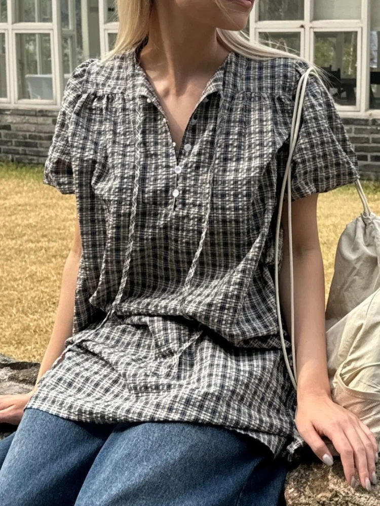 فستان صيفي أنيق بتصميم كلاسيكي مربعات مع حزام، أزياء نسائية عصرية متعددة الاستخدامات تظهرك أصغر سناً، تصميم أنيق ومثير