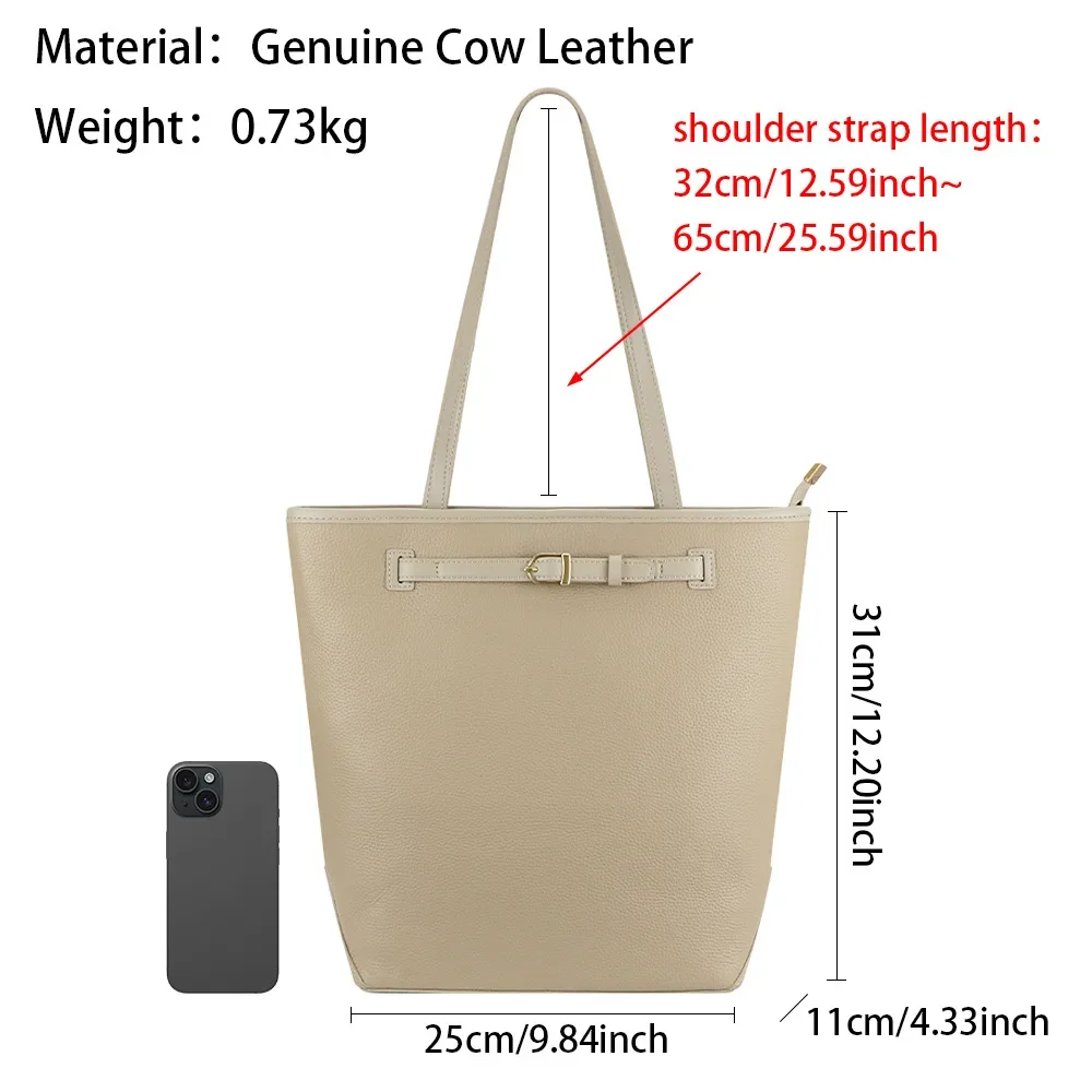 Royal Bagger Casual Tote Bags for Women, Large Capacity Shoulder Purse, Genuine Leather Commuting Bucket Bag 1914