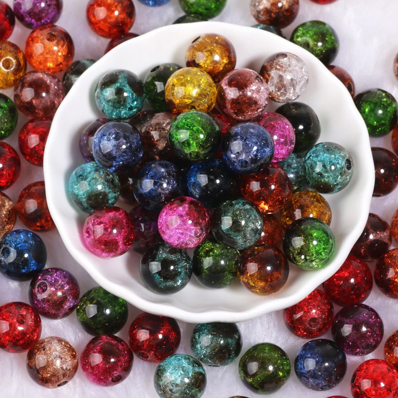 12/16mm Round Cracked Acrylic Beads Multicolor Loose Spacer Beads For Bracelet Necklace Phone Chain Diy Jewelry Accessories