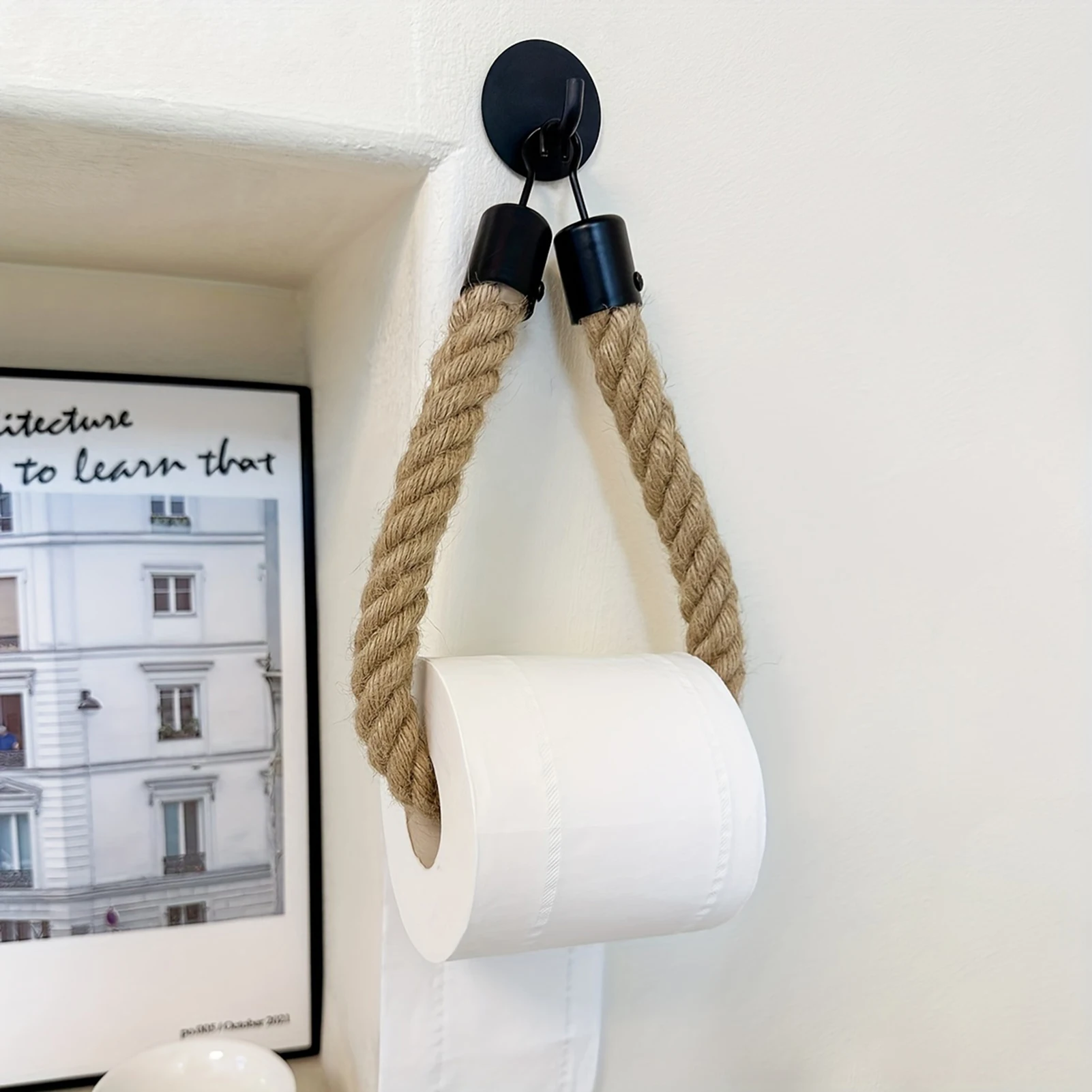 1Pc Retro Twine Paper Towel Holder No Punching Adhesive Tissue Hanger Toilet Paper Roll Holder Napkin Rack Bathroom Accessories