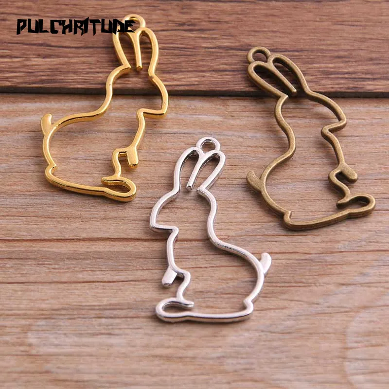 10pcs 23*44mm Three Color Alloy Jewelry Accessories Rabbit Charm Hollow Glue Blank Pendant Tray Bezel