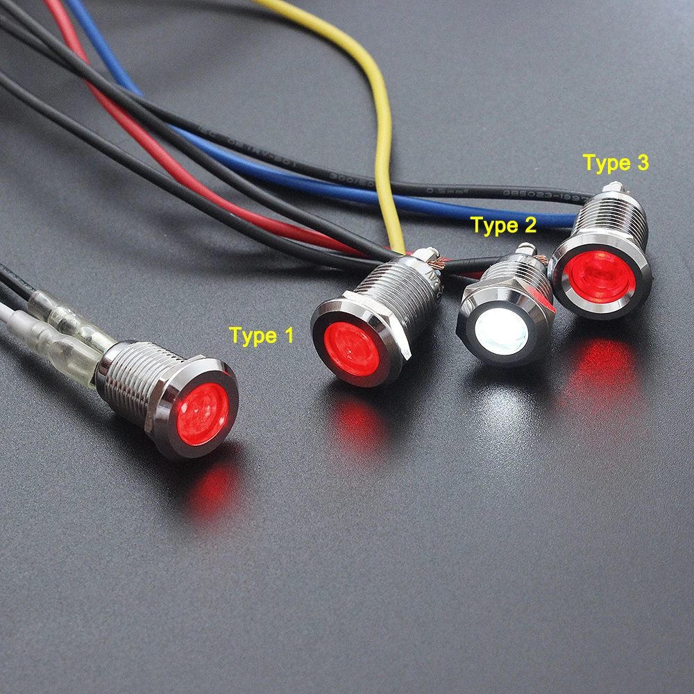 50Pcs LED Metal Indicator light 12mm waterproof Signal lamp Power LIGHT pin/Screw connect red yellow blue white 6V 12V 24V 220V