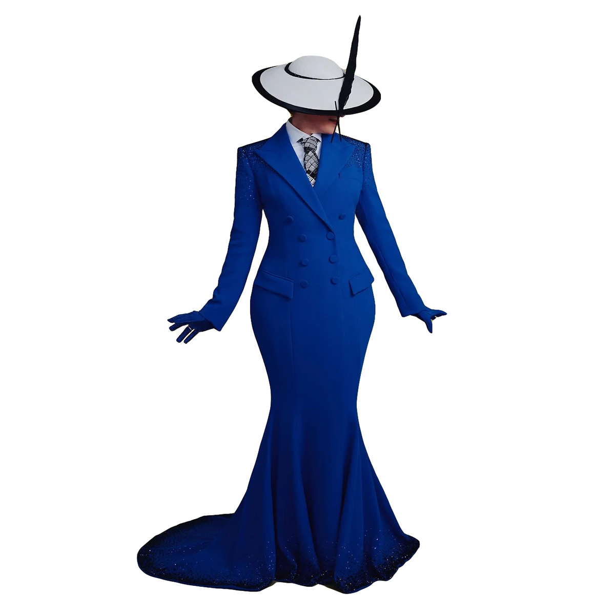 Veste longue Vintage à boutonnage Doulde, 1 pièce, manteau à revers, longueur au sol, personnalisé, robes de puissance de célébrités perlées