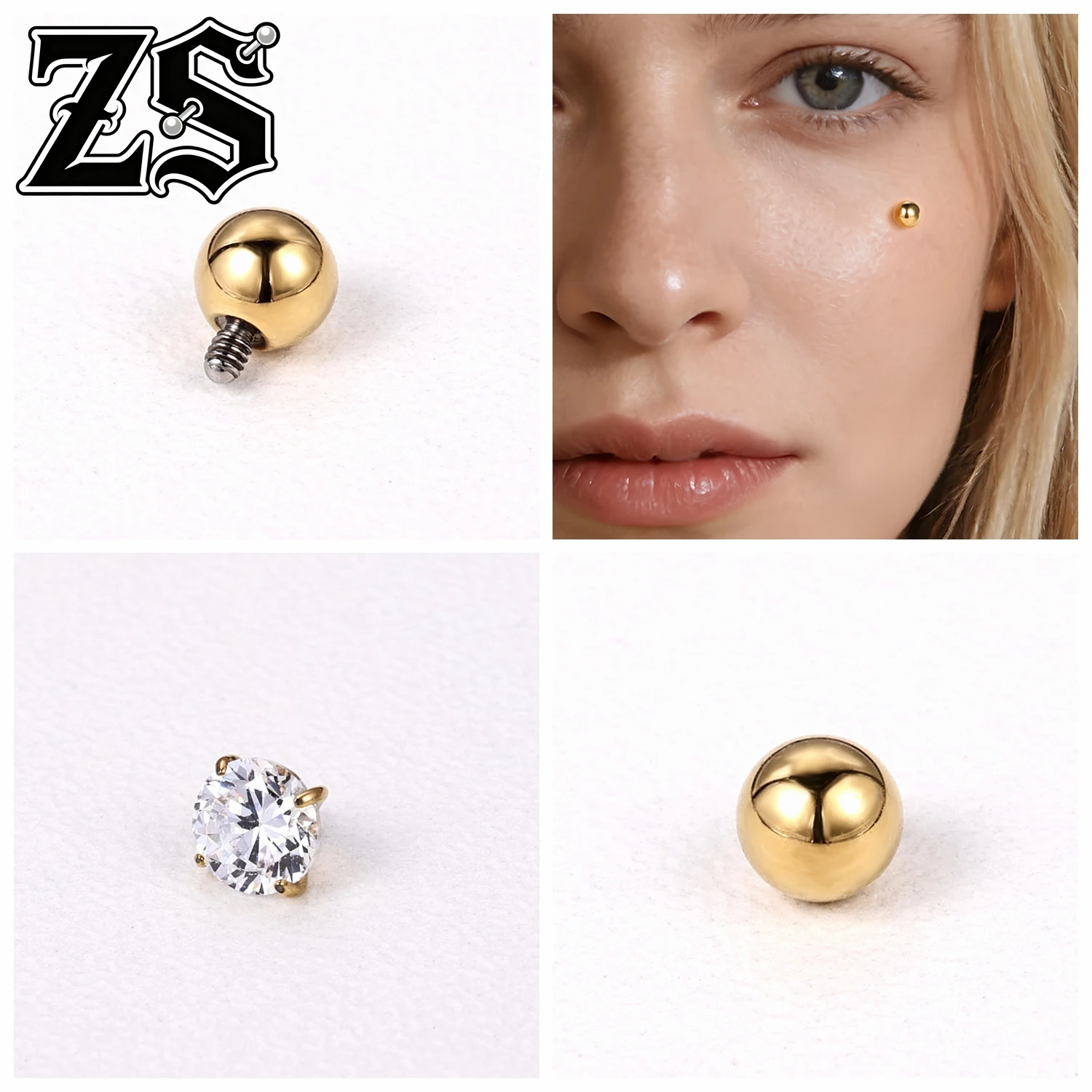 Titanium Dermal Anchor Tops, Zircon Micro Piercing