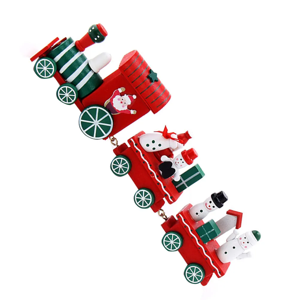 Christmas Colorful Painted Wooden Three-Section Train Mini Desktop Decoration Gift for Home Office Kindergarten Christmas Tree
