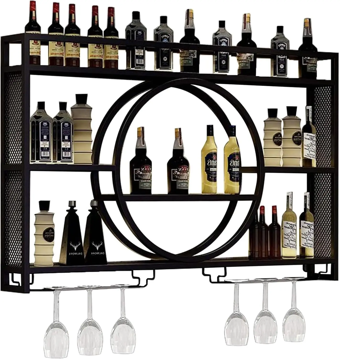 Storage Rack Wall Mounted With LED Light With Wine Glass  Bar Liquor  Wall Wine  Liquor Bottle Display Shelf