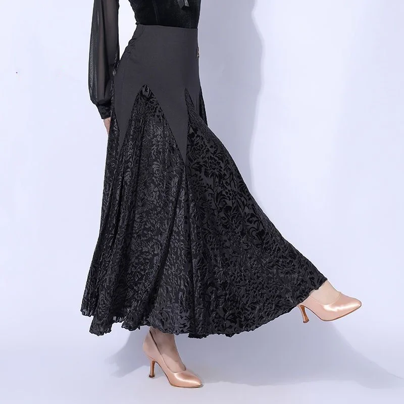 women Black Ballroom Dance Skirt  Elegance Practice Wear Flamenco Clothes Waltz Competition Costume Stage Performance Outfits