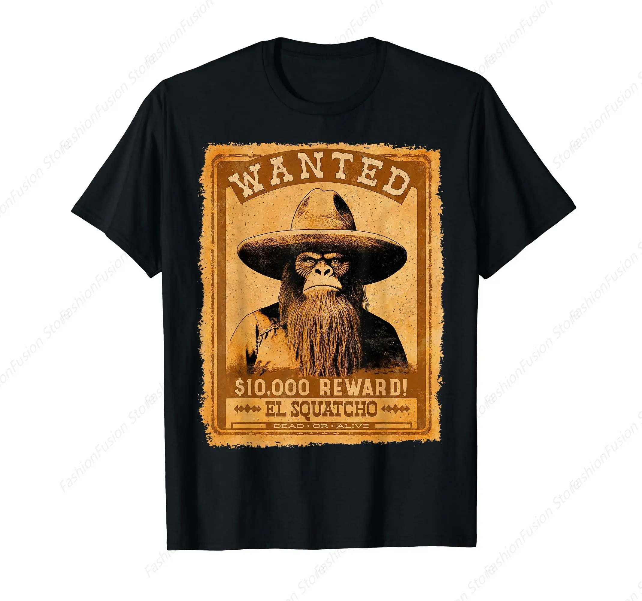 

El Squatcho Wanted Poster Tshirt Fashion Bigfoot T-shirt Funny Cotton Crew Neck Short Sleeves Mens Clothing for Casual Tee Tops