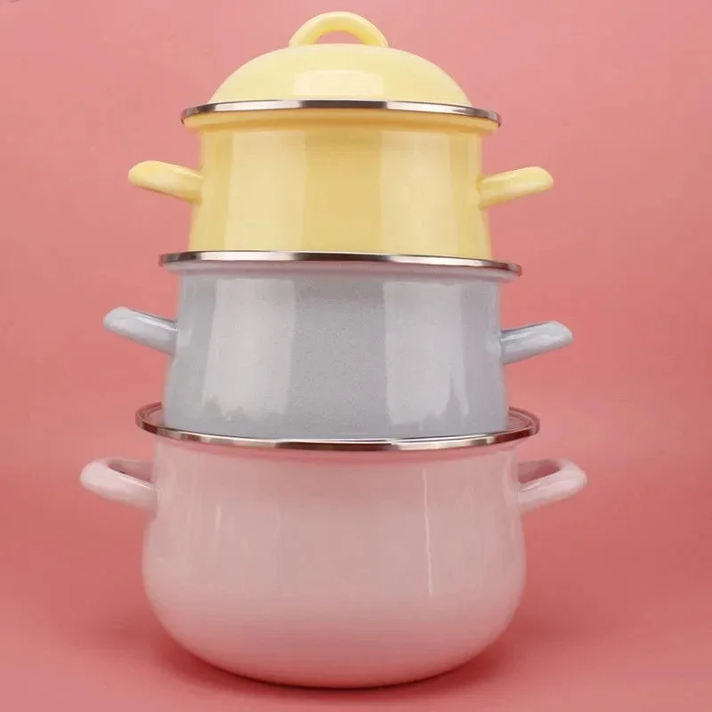 Enamel Pot Mini Macarons Color Small Soup Pot Enamel Thick Enamel Double Ear Complementary Food Dessert Kitchen Cookware