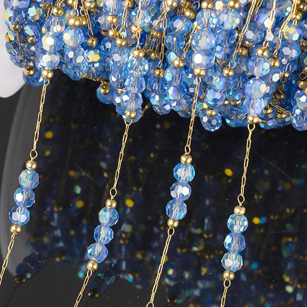 

1Meter Stainless Steel Blue Crystal Beads Bracelet Chains for Jewelry Making DIY Shiny Necklace Jewelry Beaded Chain Supplies