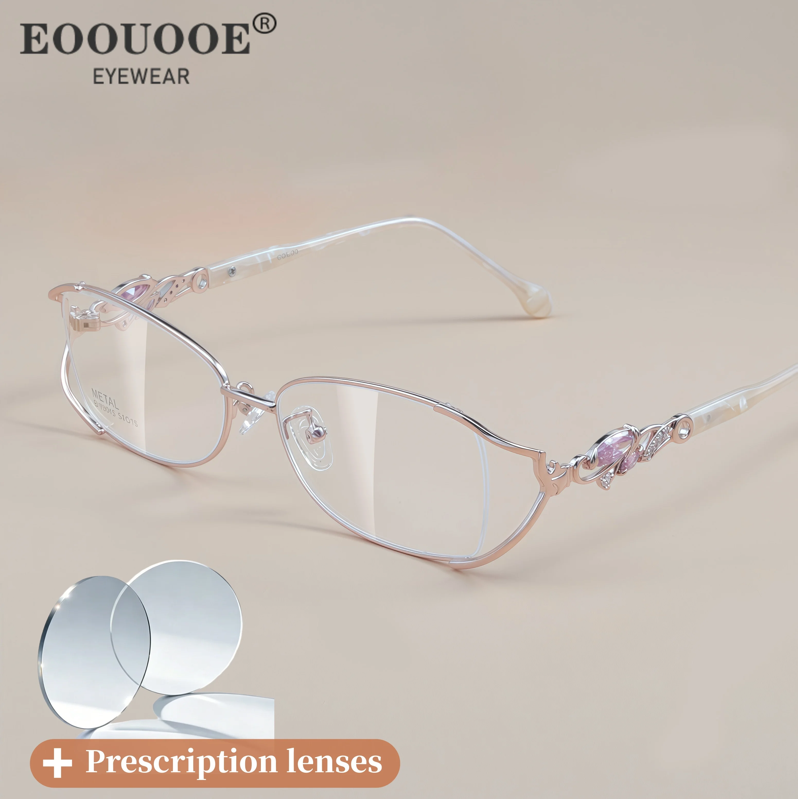 

New Women Gemstone Lauxury Design Glasses Metal Myopia Prescription Customiz Progressive Multifocal Lenses Reading