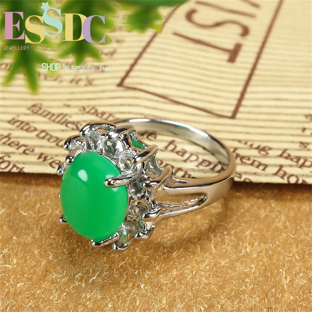 S925 Silver Natural Chalcedony Agate Heart-shaped Large Egg Face Female Ring Simple Inlaid With White Stone Jewelry