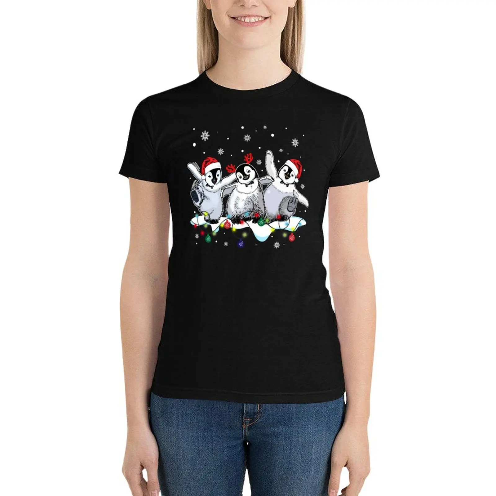 Best Christmas Light Santa Penguins Shirt Penguin Lovers Xmas Vacation T Shirt T-Shirt female western t shirts for Women