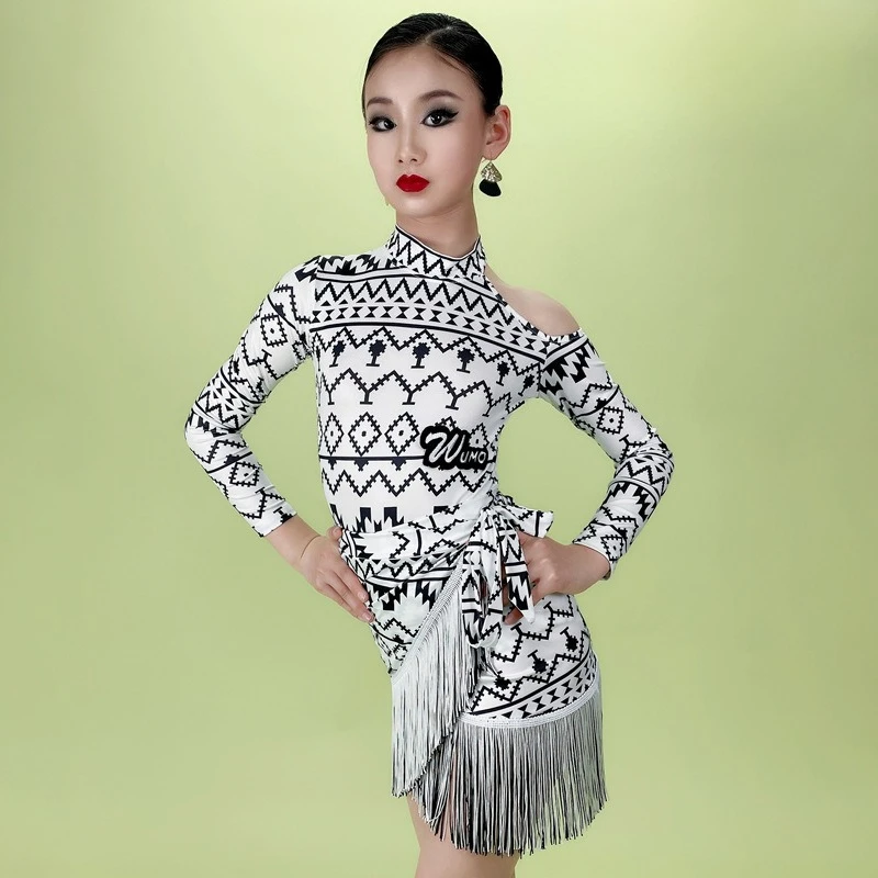 

Black and white striped Latin dance practice costumes women's two-piece dance costumes childrens performance costumes