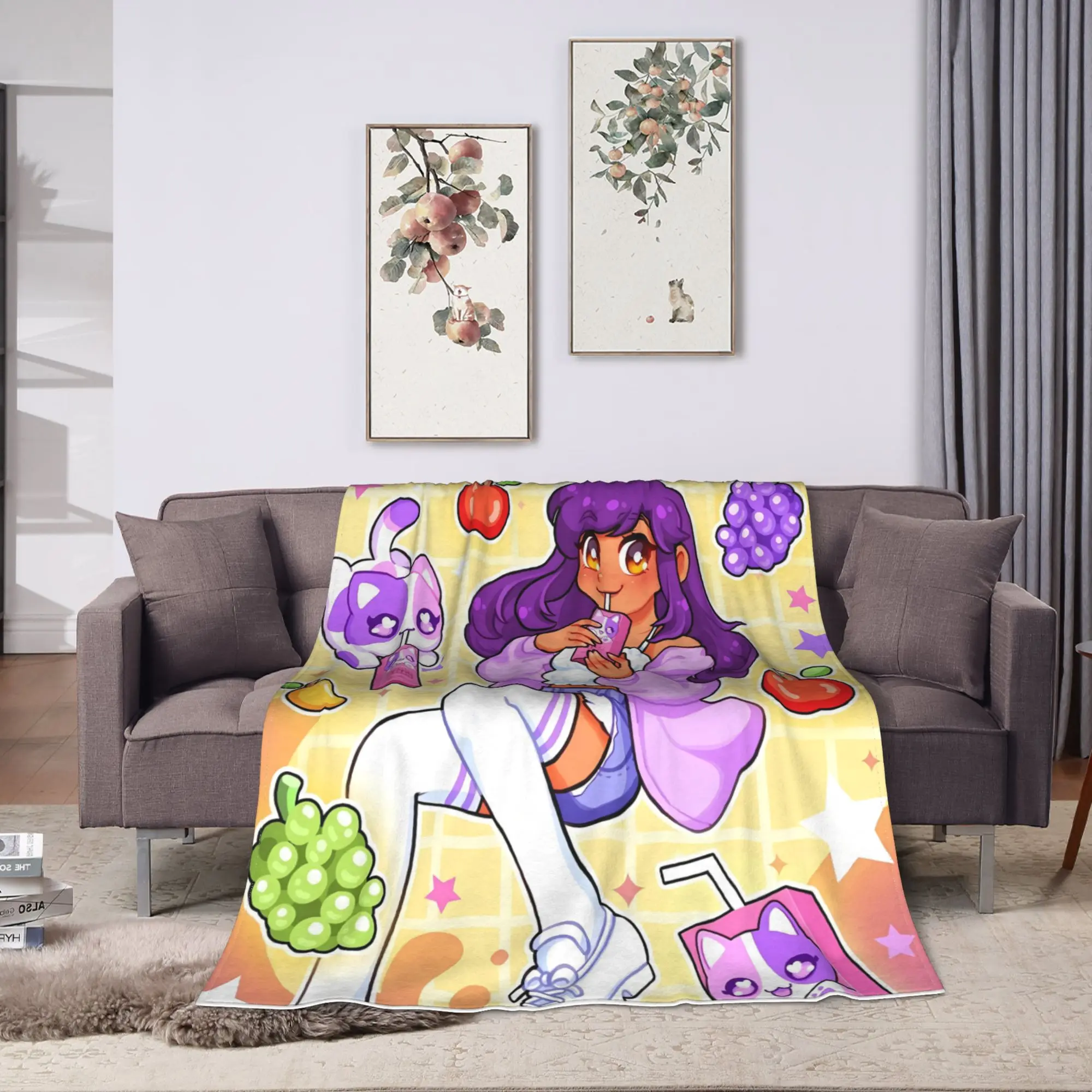 Lovely Aphmau Cute Expression Shot Flannel Blanket  Warm Throw Blanket for Outdoor Camping Novelty Bedspread Sofa Bed Cover