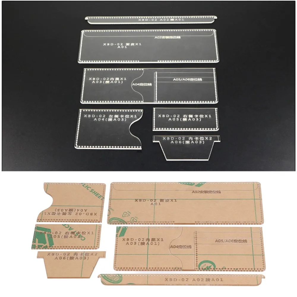

6pcs Transparent Acrylic Template Compact Precise Cutting Handmade Making Mold Durable Reusable Wallet Pattern Stencil