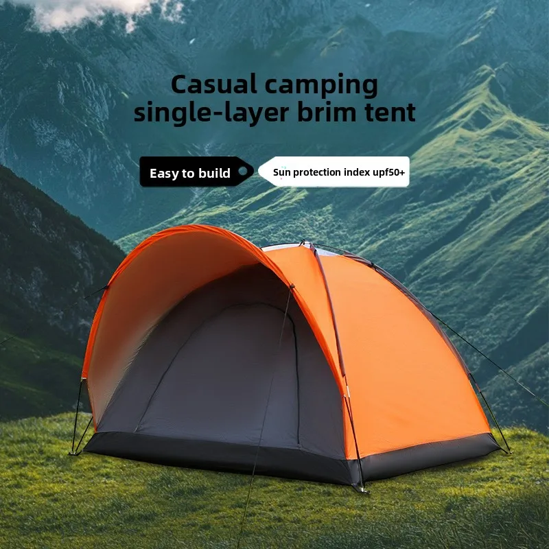 Single Layer Brim Tent, Manual Build Waterproof Sun Shelter, Lightweight Outdoor Tent for Hiking Camping Self-driving Travel