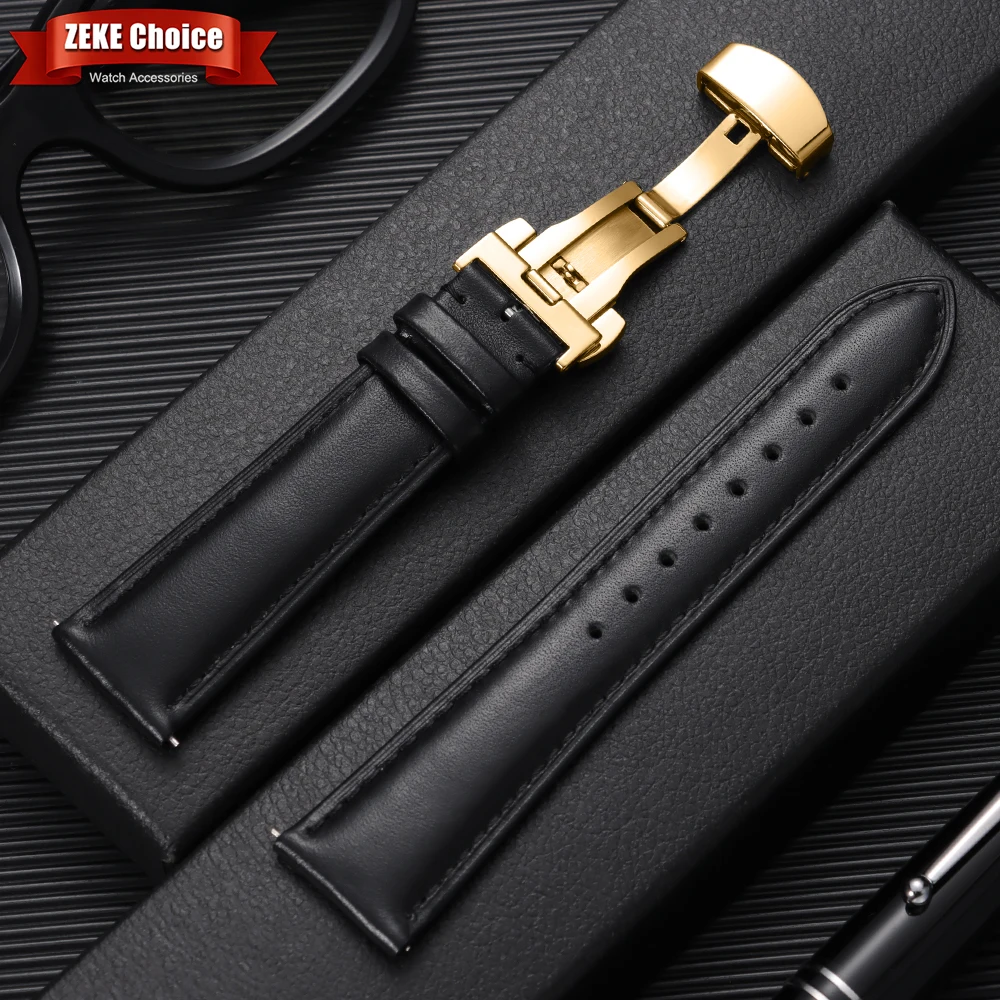 12/14/16/18/20/22mm Echtes Kalbsleder Uhrenarmbänder Casual Business Lederarmband Edelstahl Schmetterlingsverschluss Armband