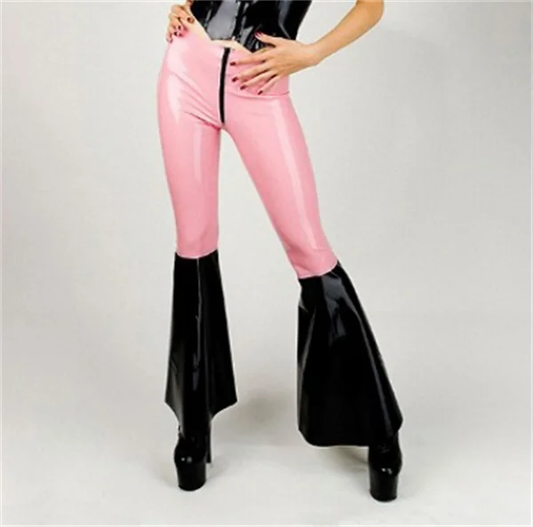 

100% latex Rubber Gummi Pink Black Pants, bell-bottom pants, motorcycle, cosplay, party, custom-made xs-xxl 0.45mm