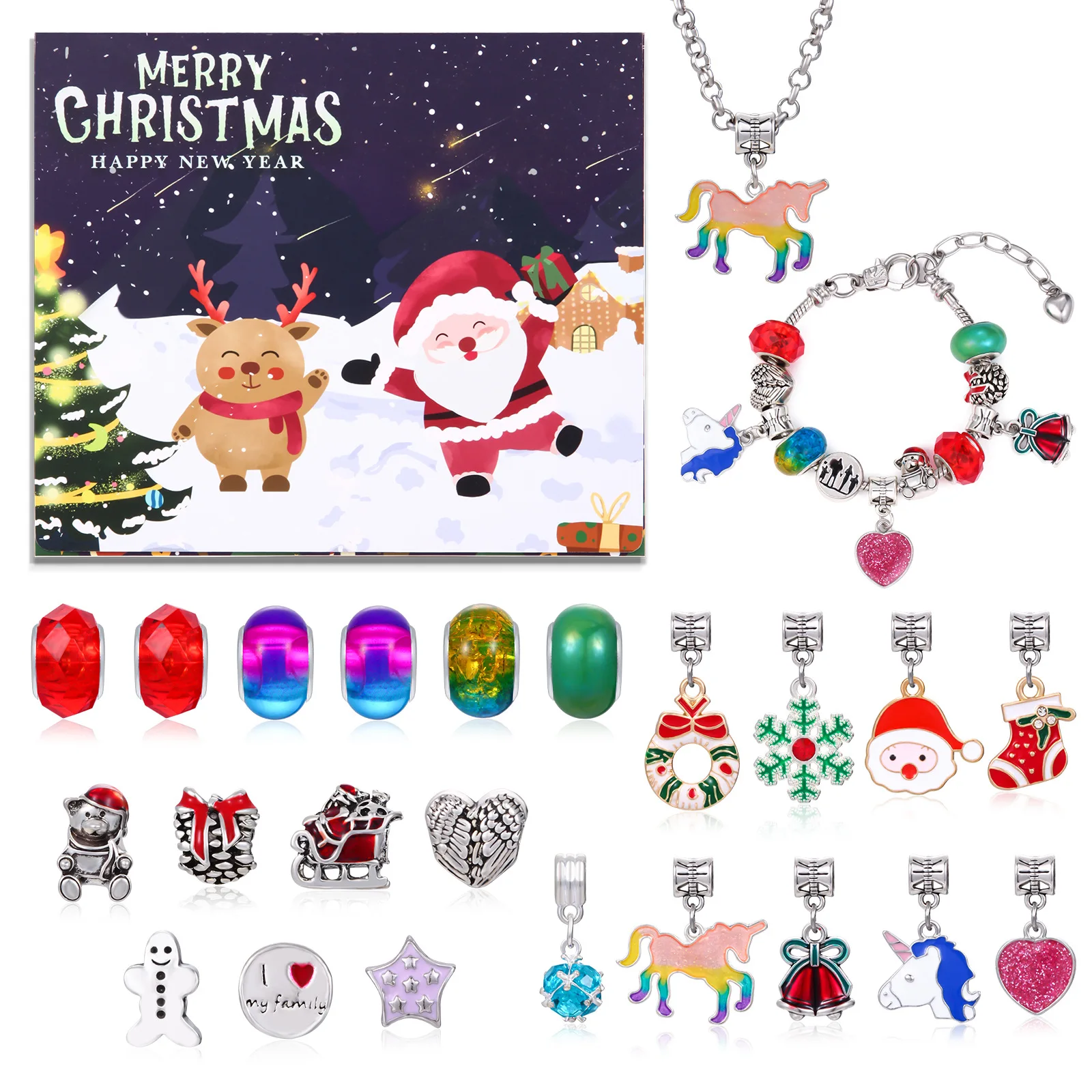 

Christmas Advent Calendar Bracelets 2025 24 Days XMAS Countdown Calendar DIY Charm Bracelets Kits DIY XMAS Charm Bracelet Gifts